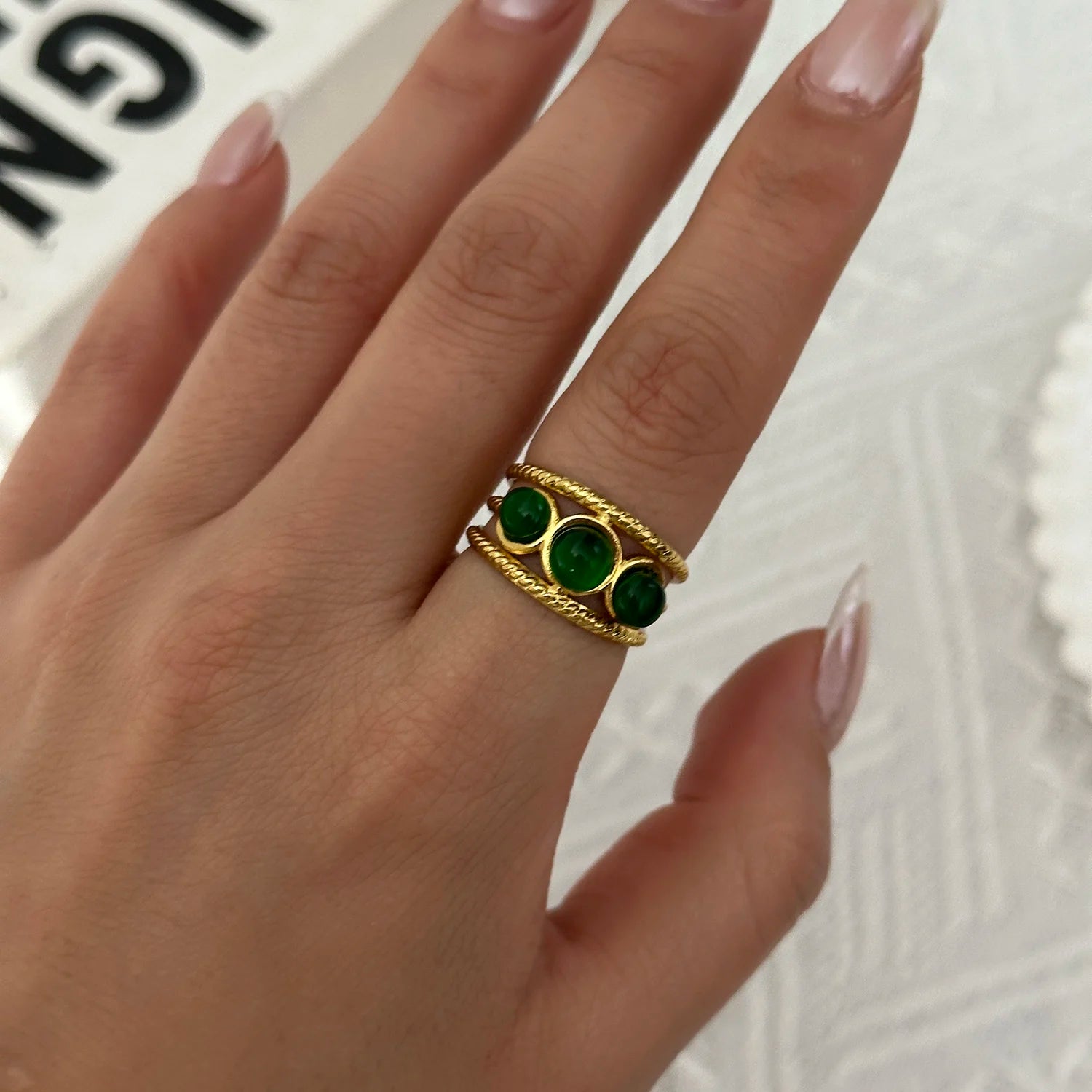 Vintage Boho Turquoise Tiger Eye Stone Rings For Women Stainless Steel Natural Stone Open Finger Ring Party Aesthetic Jewelry