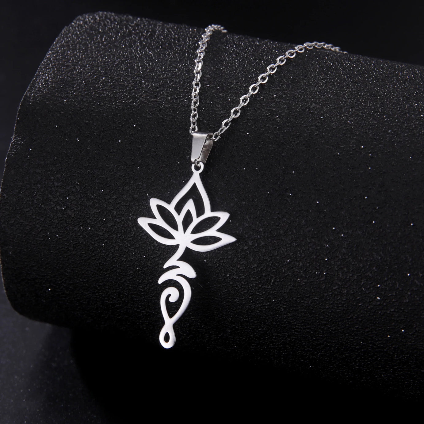 Lotus & Unalome Chakra Pendant, Stainless Steel Sacred Path Necklace