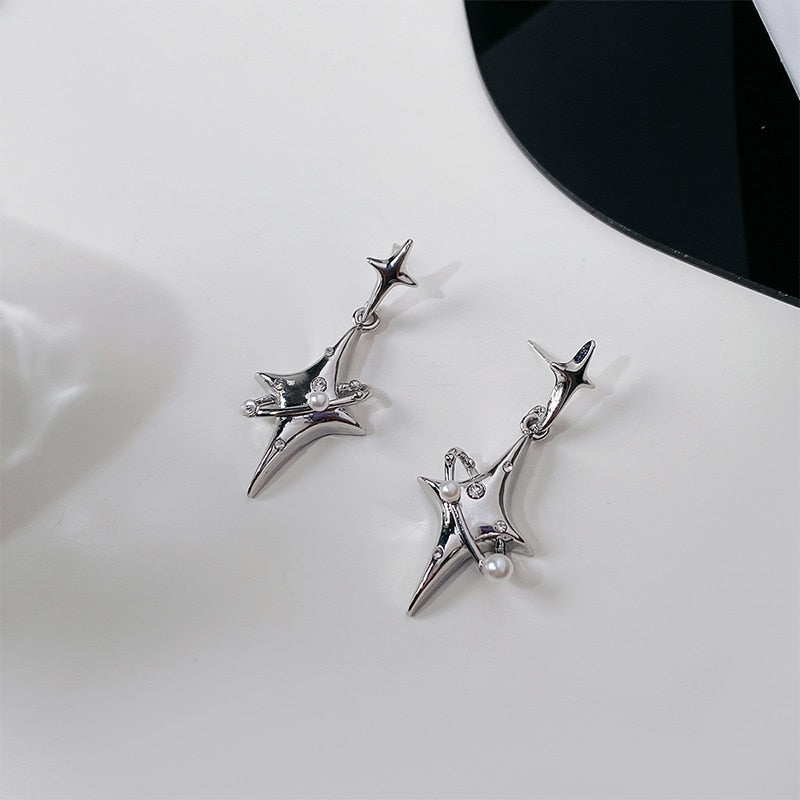 Cool Y2K Star Drop Earrings Hot Girl Harajuku Creative Planet Pearl Crystal Stars Earings Korean Fashion for Women Punk Jewelry - Charlie Dolly
