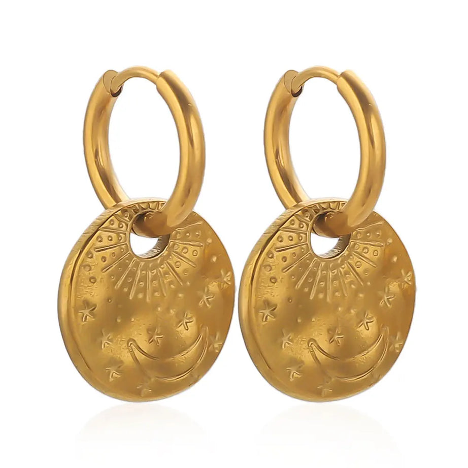 Gold PVD Stainless Steel Hoop Drop Earrings Jewelry