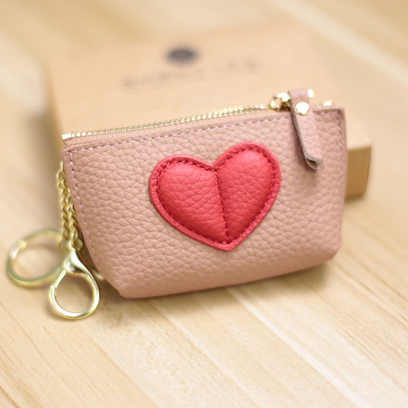 2022 Genuin Leather Heart Coin Purse Women Key Holder Ladies Cute Heart Patch Small Pouch Key Holder Leather Coin Wallet Purse - Charlie Dolly