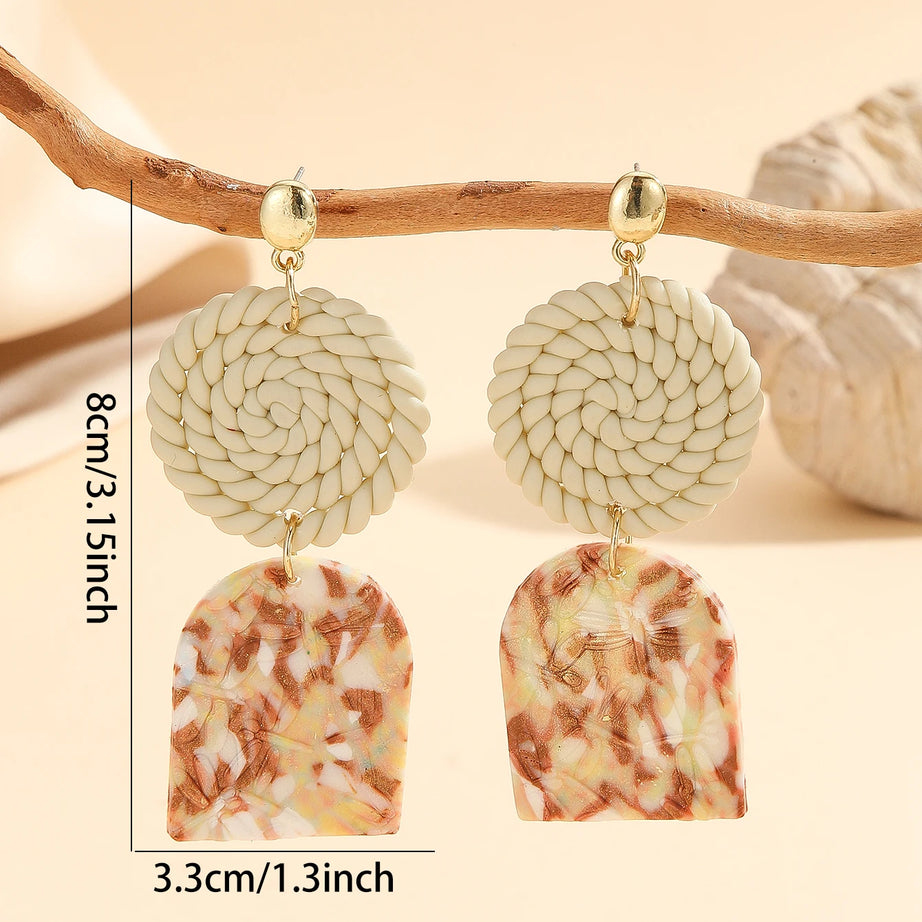 Woven Marbled Arch Teardrop Boho Earrings Jewelry