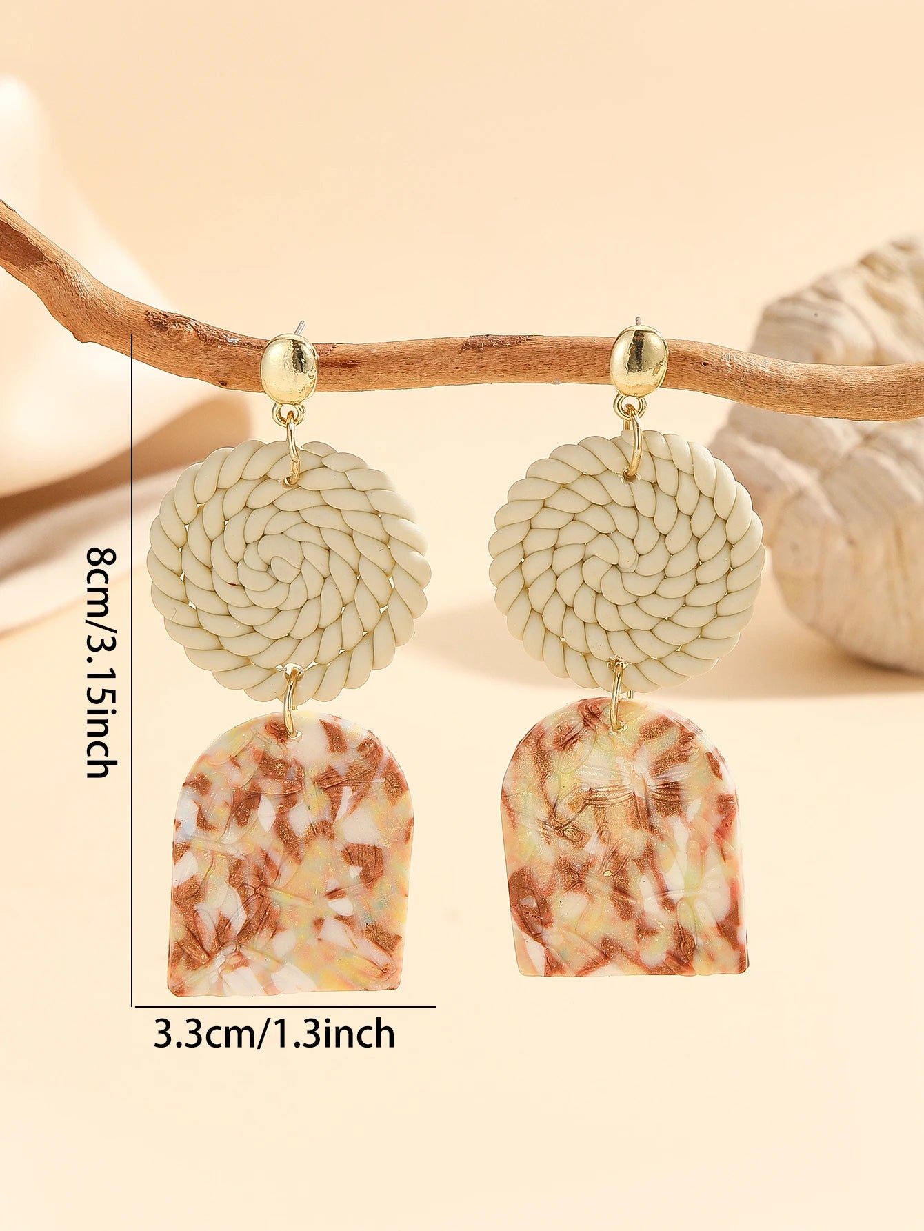 Assorted Boho Marbled Woven Geometric Earrings Arch Teardrop Rattan Style Drop Lightweight Unique Handmade Style Jewelry