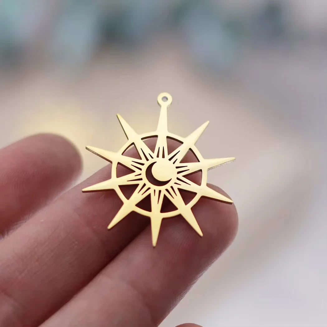 3pcs Stainless Steel Gothic Sun Cross Sword DIY Charms Tassels Star Lotus Flower Earrings Necklace Jewelry Making Amulet Pendant
