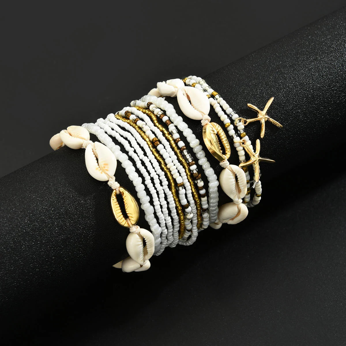 New Summer Beach Starfish Shell Beaded Pendant Anklet for Women Boho Retro Trend Multilayer Foot Jewelry Holiday Accessory 2025