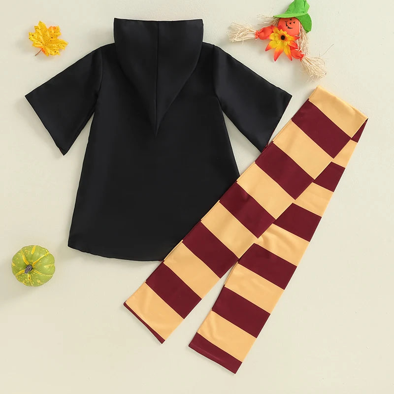 2024-07-09 Lioraitiin Kid Halloween Witch Costume Long Sleeve Hood Wizard Cloak with Scarf 2 Pcs Cosplay Clothes Set - Charlie Dolly