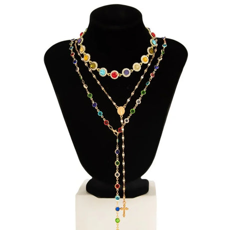 Colorful Rhinestone Multilayer Chain Necklace Set Jewelry