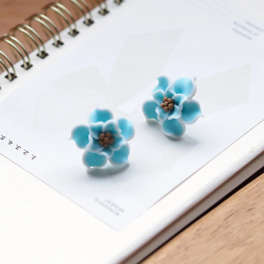 3D Clay Flower Statement Stud Earrings Jewelry