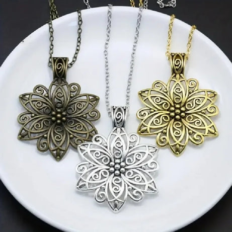 Retro Hollow Lotus Court Flower Sweater Chain Necklace, Vintage Palace Talisman