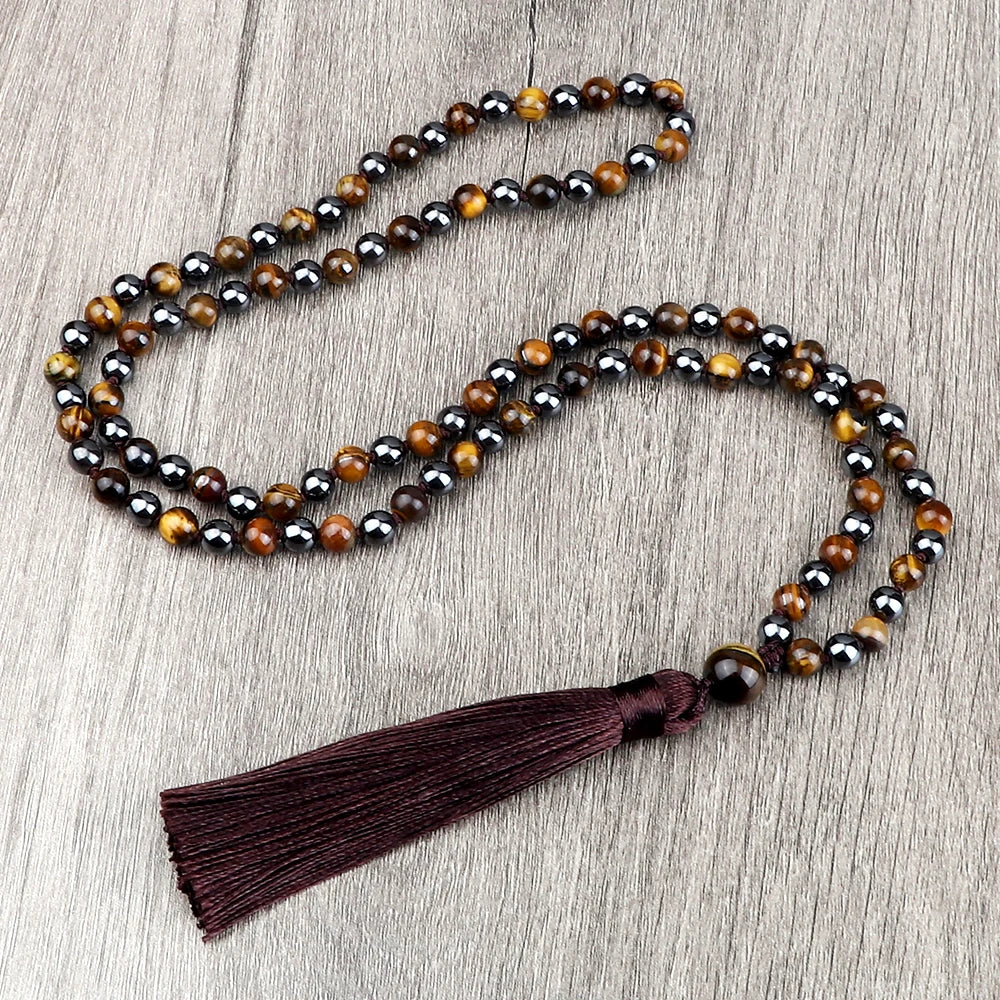 Tiger Eye Knotted 108 Mala Necklace Jewelry
