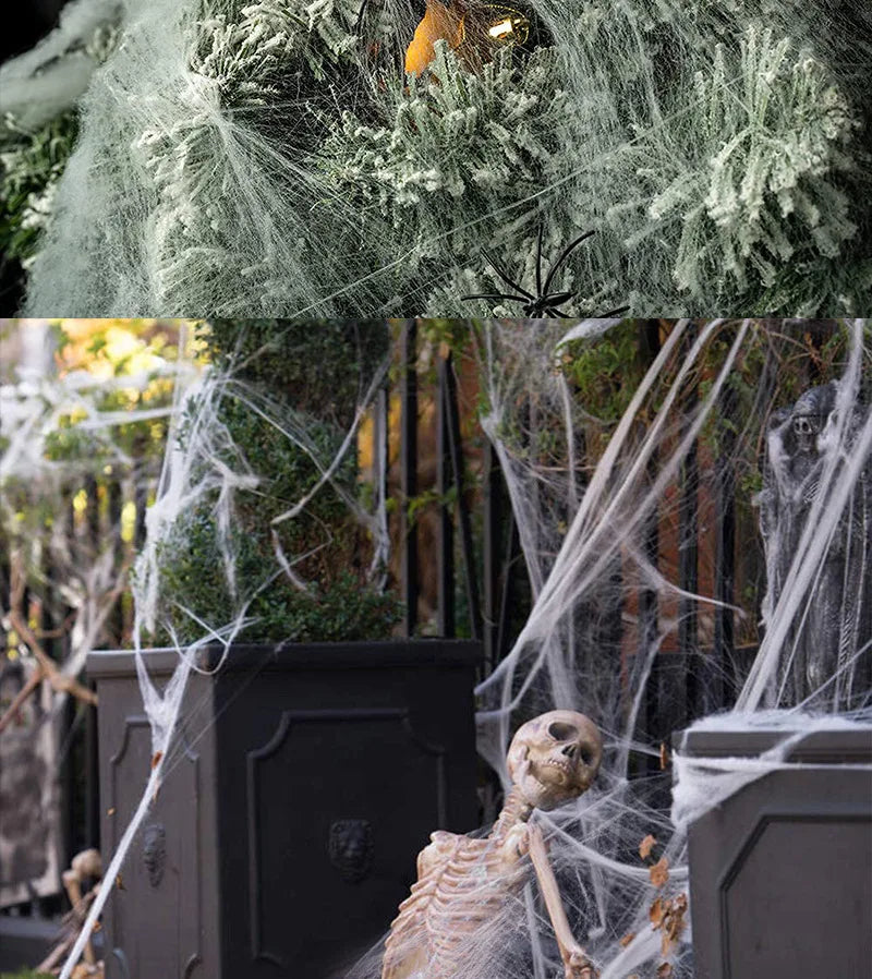 1pc Halloween Elastic Spider Web with Spider Horror Haunted House Yard Scene Arrangement Halloween Faux Decorative Props 2024 - Charlie Dolly