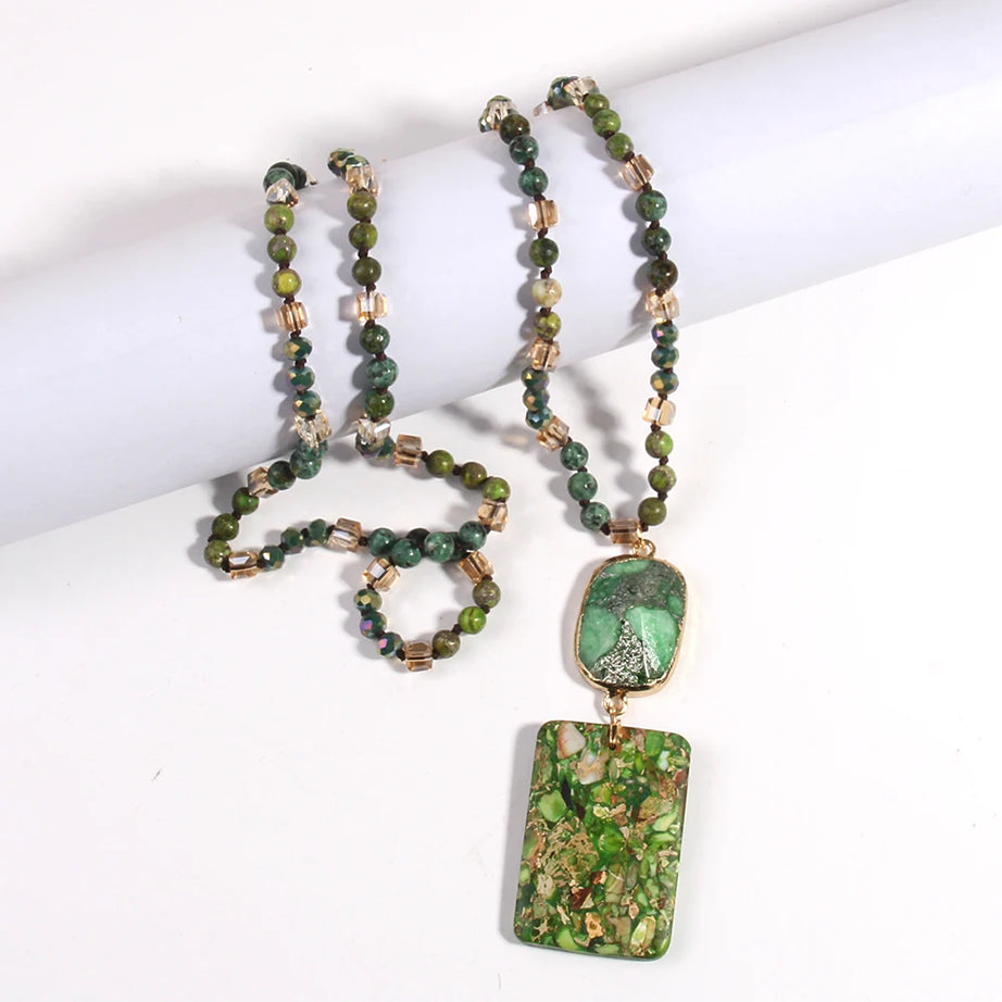 RH Fashion Bohemian Jewelry Natural Stones Crystal Stone Knotted Semi Precious Stone Boho Multi Pendant Necklace Women Gift - Charlie Dolly
