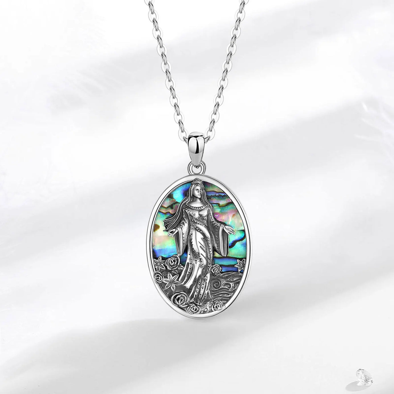 Yemaya Sea Goddess Necklace with Natural Abalone, S925 Sterling Silver