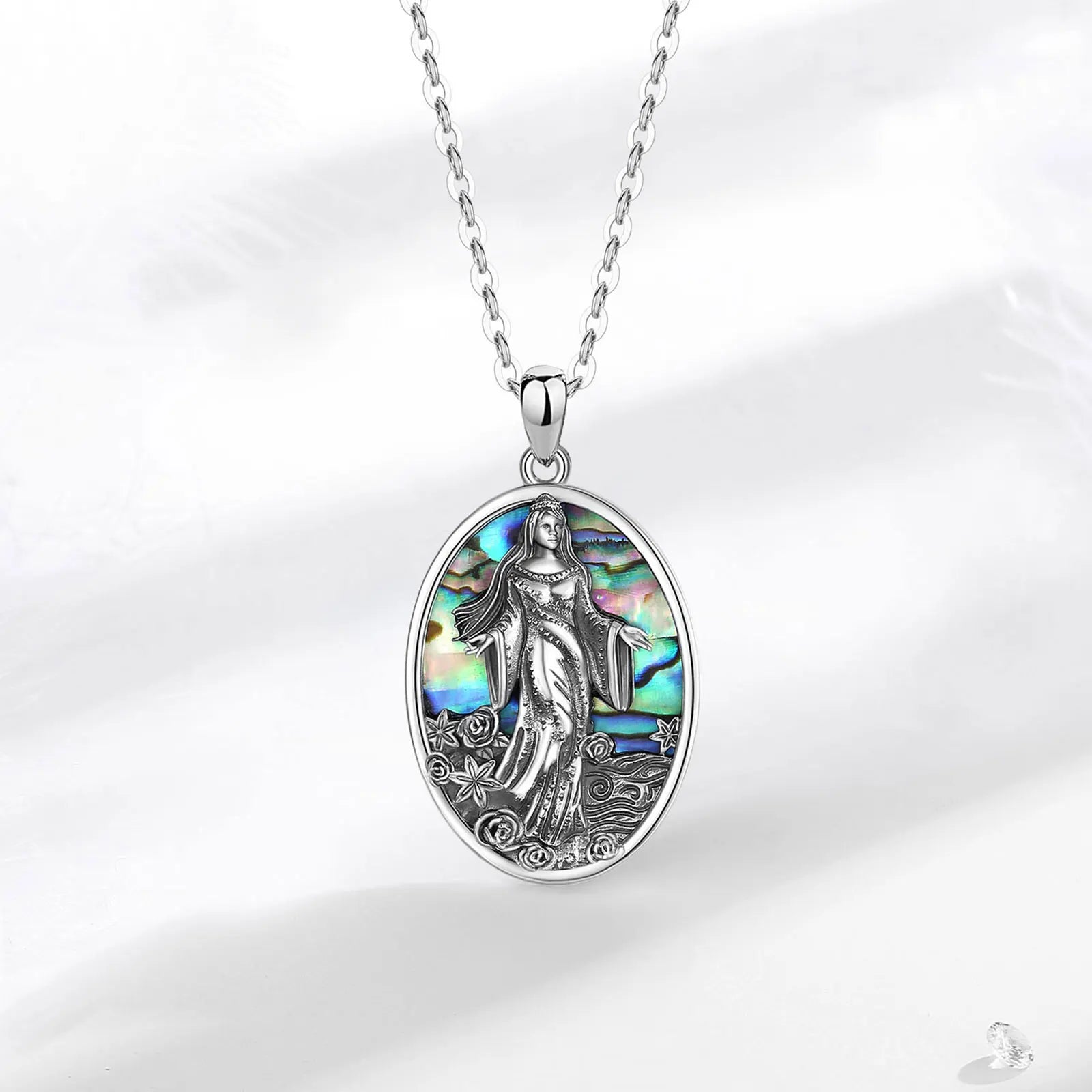 Eudora Original 925 Sterling Silver Sea Goddess Yemaya Necklace Natural Abalone Shell Lemanja Amulet Pendant Fine Jewelry Gift