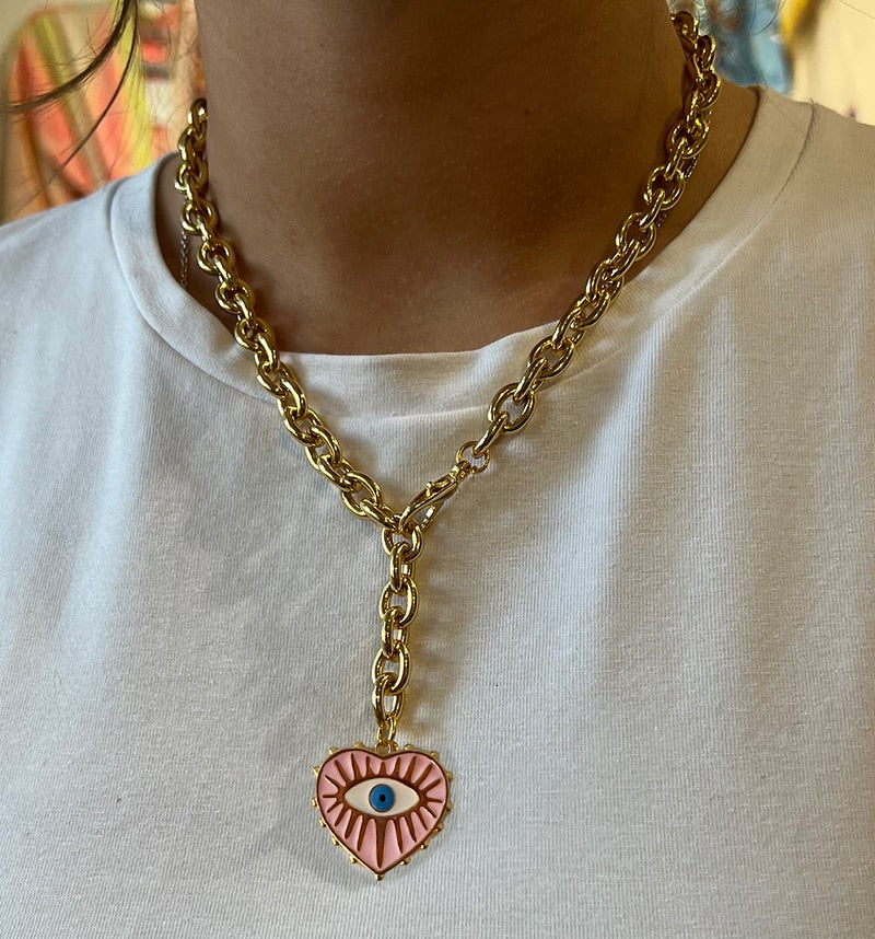 Boho Classic Vintage Jewelry Necklace For Woman heart shell Turkish Eyes Accessories Short Choker Fashion Charm - Charlie Dolly