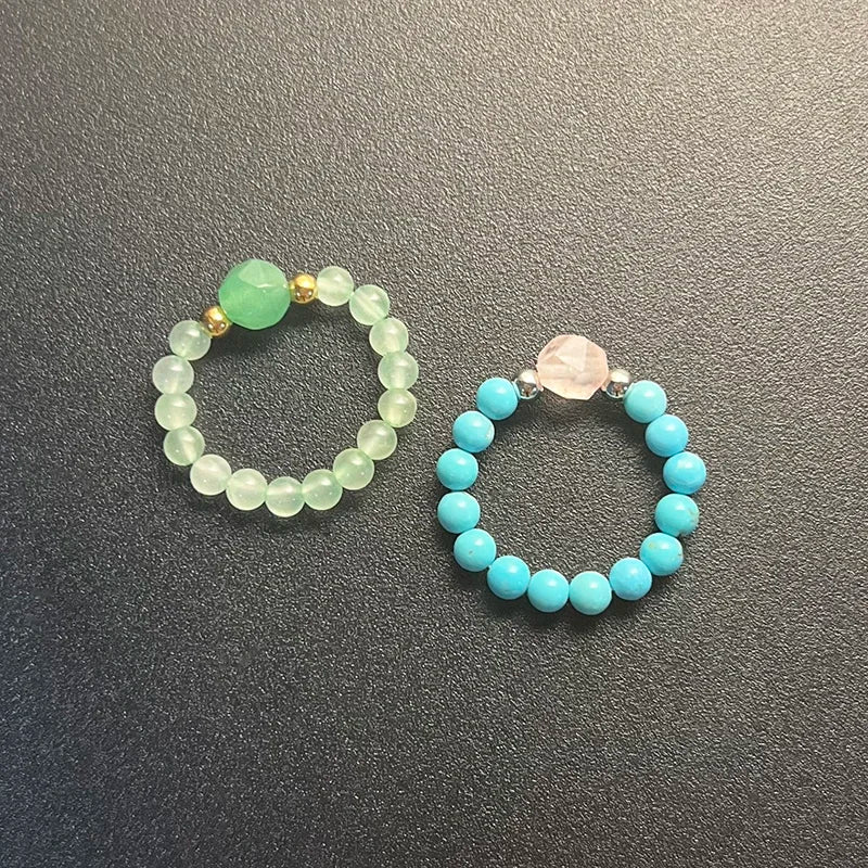 Boho Natural Stone Ring For Wedding Multi Color Handmade Stretchy Jewelry With Stainless Steel Fashion Beaded Rings