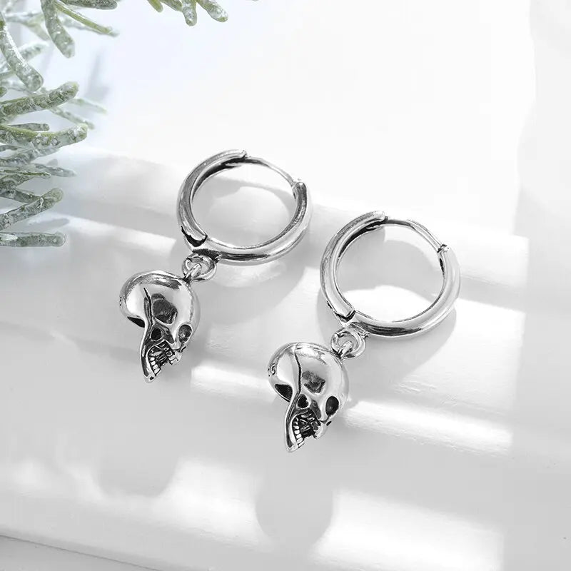Silver-Plated Skull Earrings Gothic Ghost Head Hypoallergenic Earrings for Men and Women Punk Rock Trendy Halloween Jewelry - Charlie Dolly