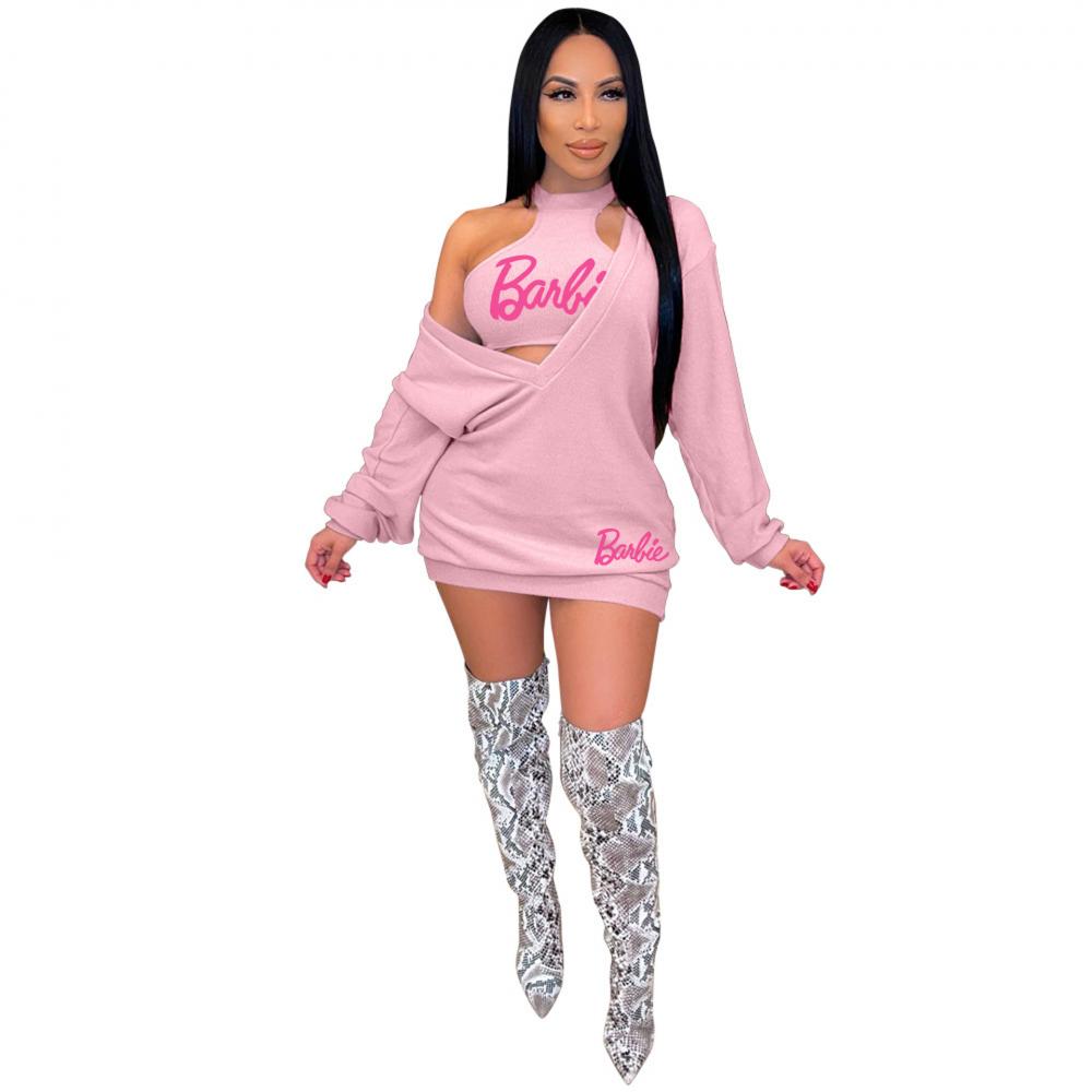 New Kawaii 2Pcs Barbie Girls Vest Sweater Dress Suit Anime Sexy Summer Autumn Women Casual All-Match Sports Hoodies Skirt Gifts - Charlie Dolly