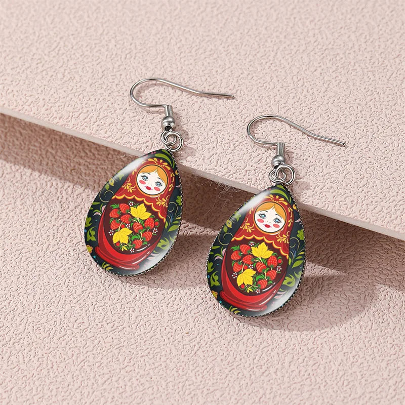 Handmade Matryoshka Russian Nesting Doll Resin Earrings  Vintage Boho Dangle Drop Jewelry Lightweight UV Resin Artisan Crafted