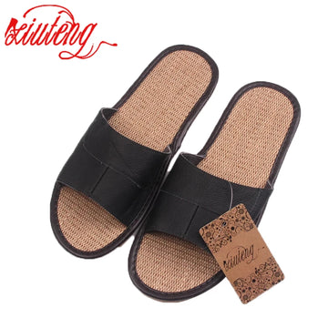 New 2022 Famous Brand Casual Men Sandals Summer Leather Linen Slippers Summer Shoes  Flip Flops Fast Shipping - Charlie Dolly