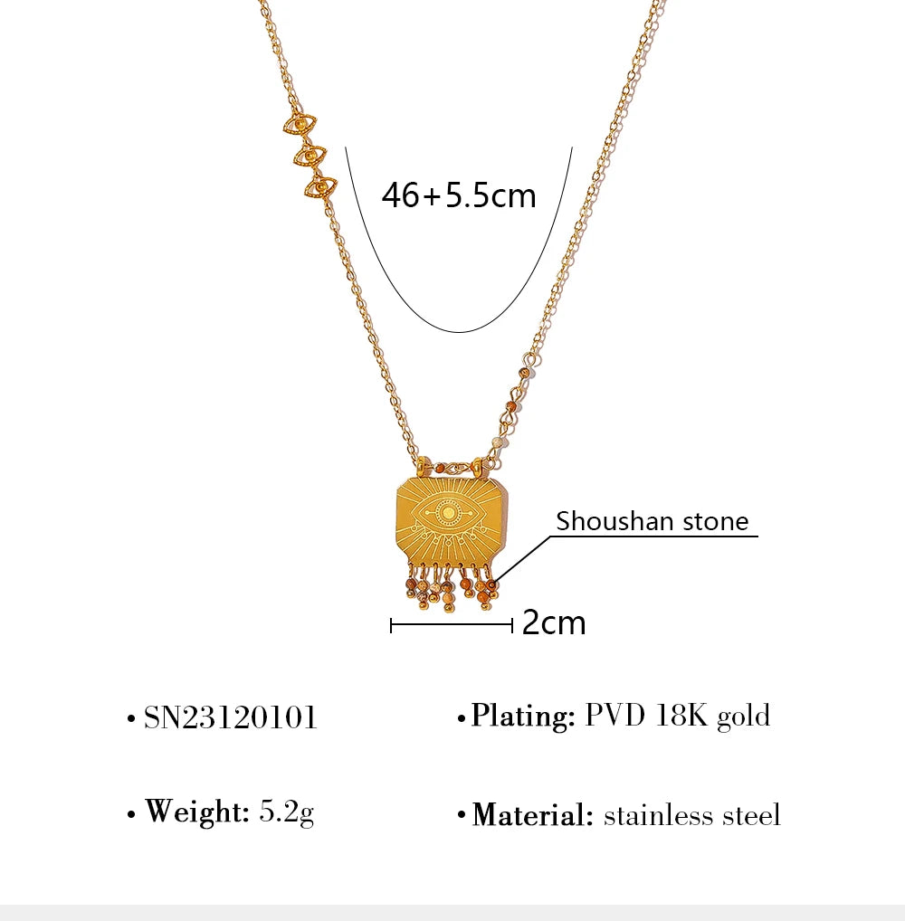 WILD & FREE Boho Natural Stone Charms Stainless Steel Pendant Necklace for Women Chic Retro Waterproof Trend Jewelry