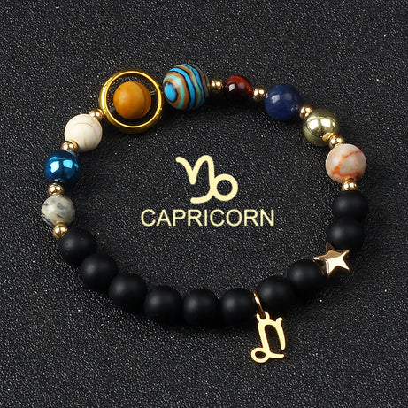 Eight Planets & Twelve Zodiac Beaded Bracelet, Natural Stone Cosmic Astrology Talisman