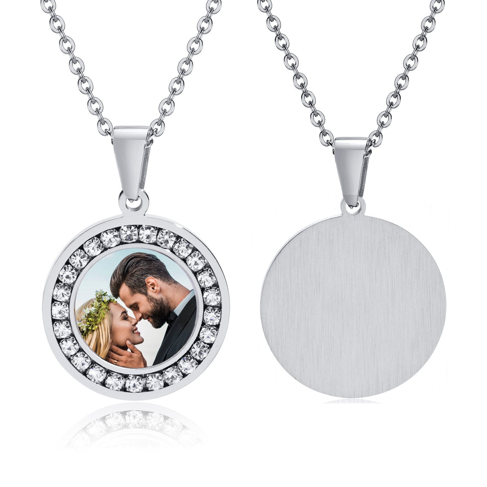 Custom Picture Photo Necklace Pendant For Women Men,Personalized Round Cubic Zirconia Necklace Stainless Steel Chain Adjustable - Charlie Dolly