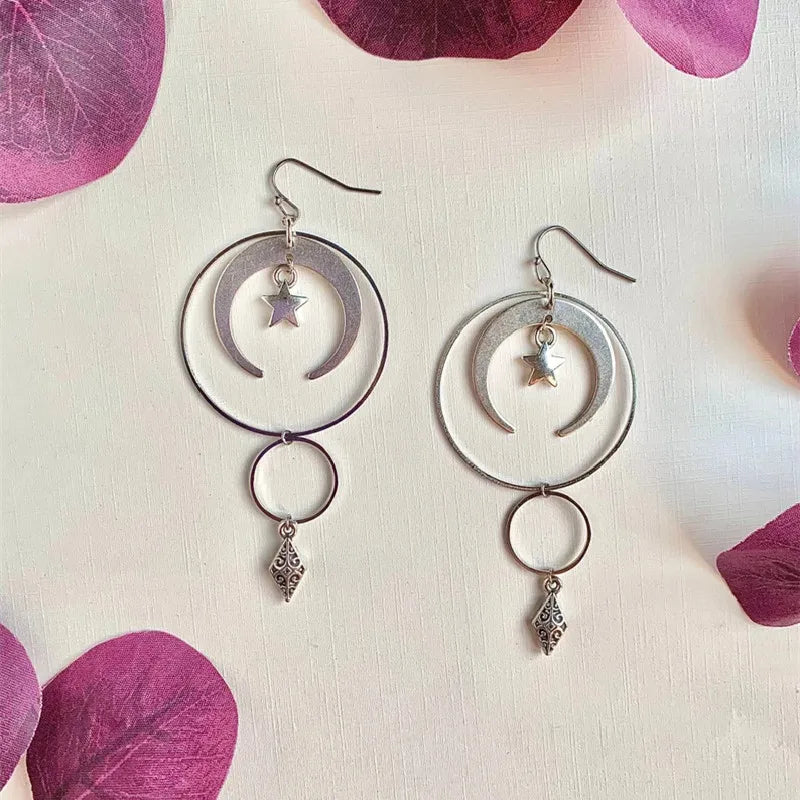 Moon phase earrings Crescent moon Space Sun and moon Genuine amethyst Witchy Boho Hippie jewelry fashion women gift 2022 new