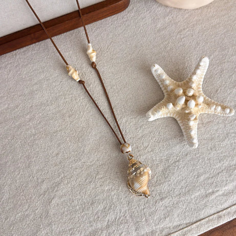 Starfish, Nautilus and Conch Wax Rope Clavicle Necklace