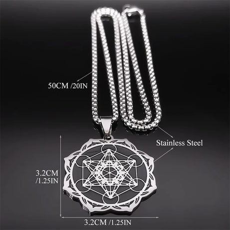 Metatron Cube & Archangel Sacred Geometry Necklace, Flower of Life Lotus Amulet