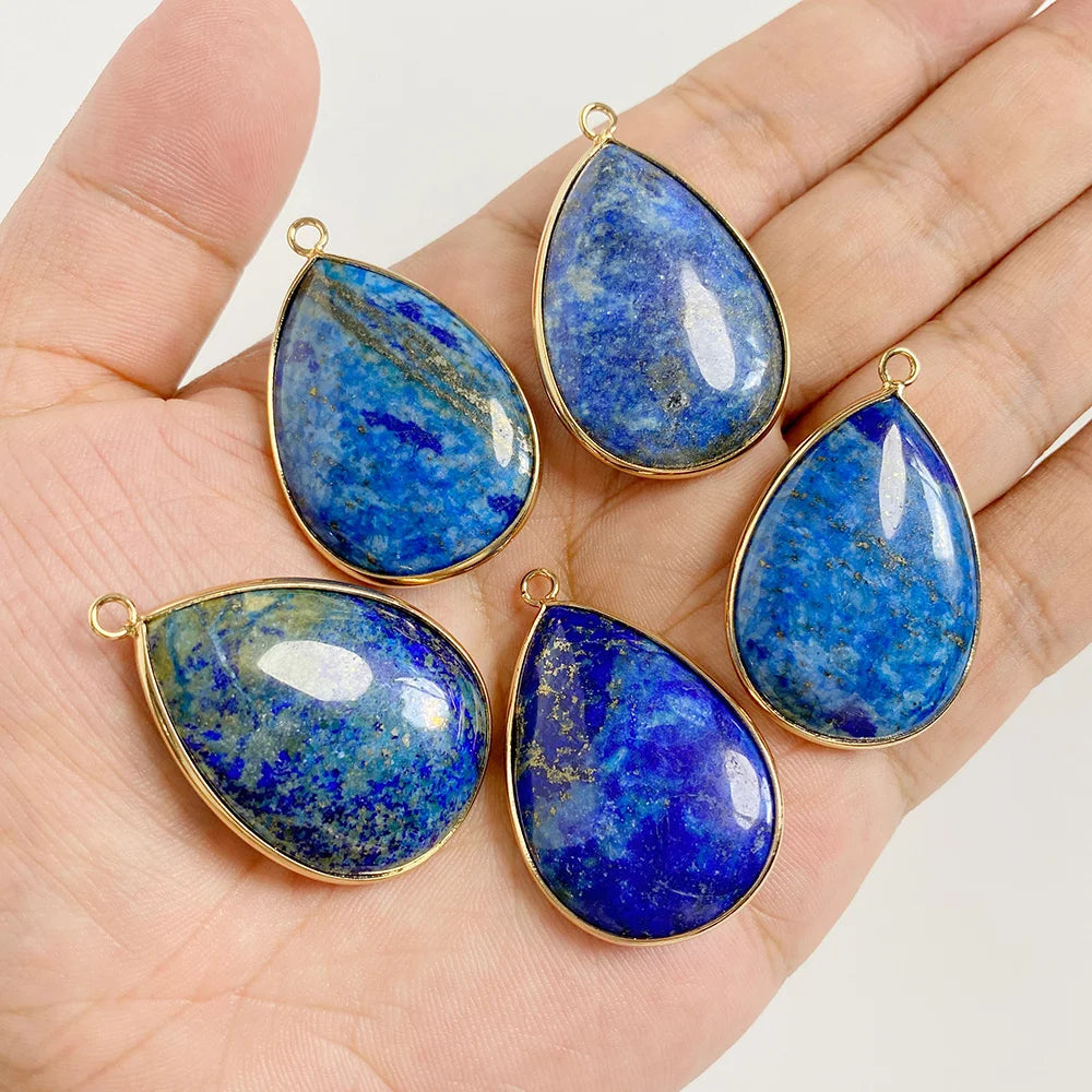 Natural Lapis Lazuli Pendant Blue Heart Square Oval Bullet Stone Charms For Jewelry Making Necklace Earrings Bracelet DIY 2PCS