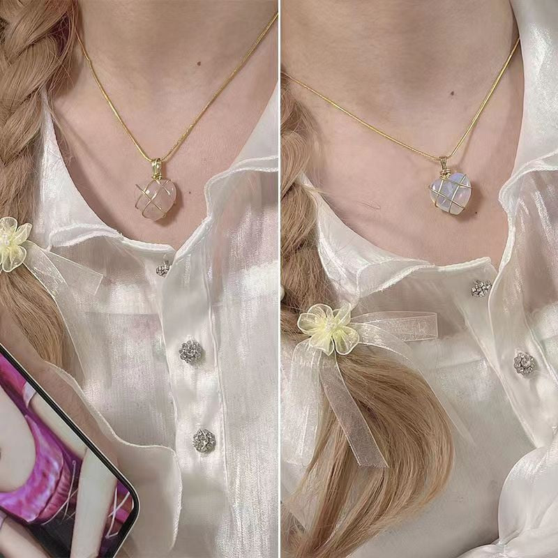 Pink White Heart Necklace Castle Necklace For Woman Girls Rose Quartz Barbie Necklace Jewelry Accessories Gift Wholesale