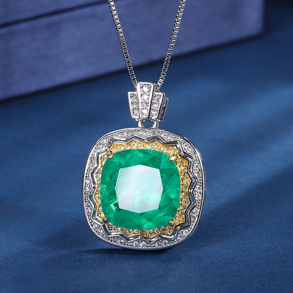 Vintage 14*14mm Emerald Pendant Necklace for Women Lab Diamond Gemstone Cocktail Party Fine Jewelry Anniversary Gift Wholesale