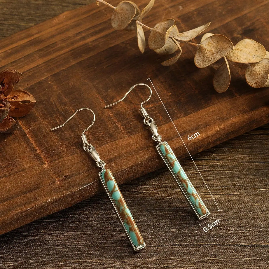 Retro Bohemian Rectangular Lapis Lazuli earrings, Fashionable Bluestone pendant, women's Jewelry Accessories - Charlie Dolly