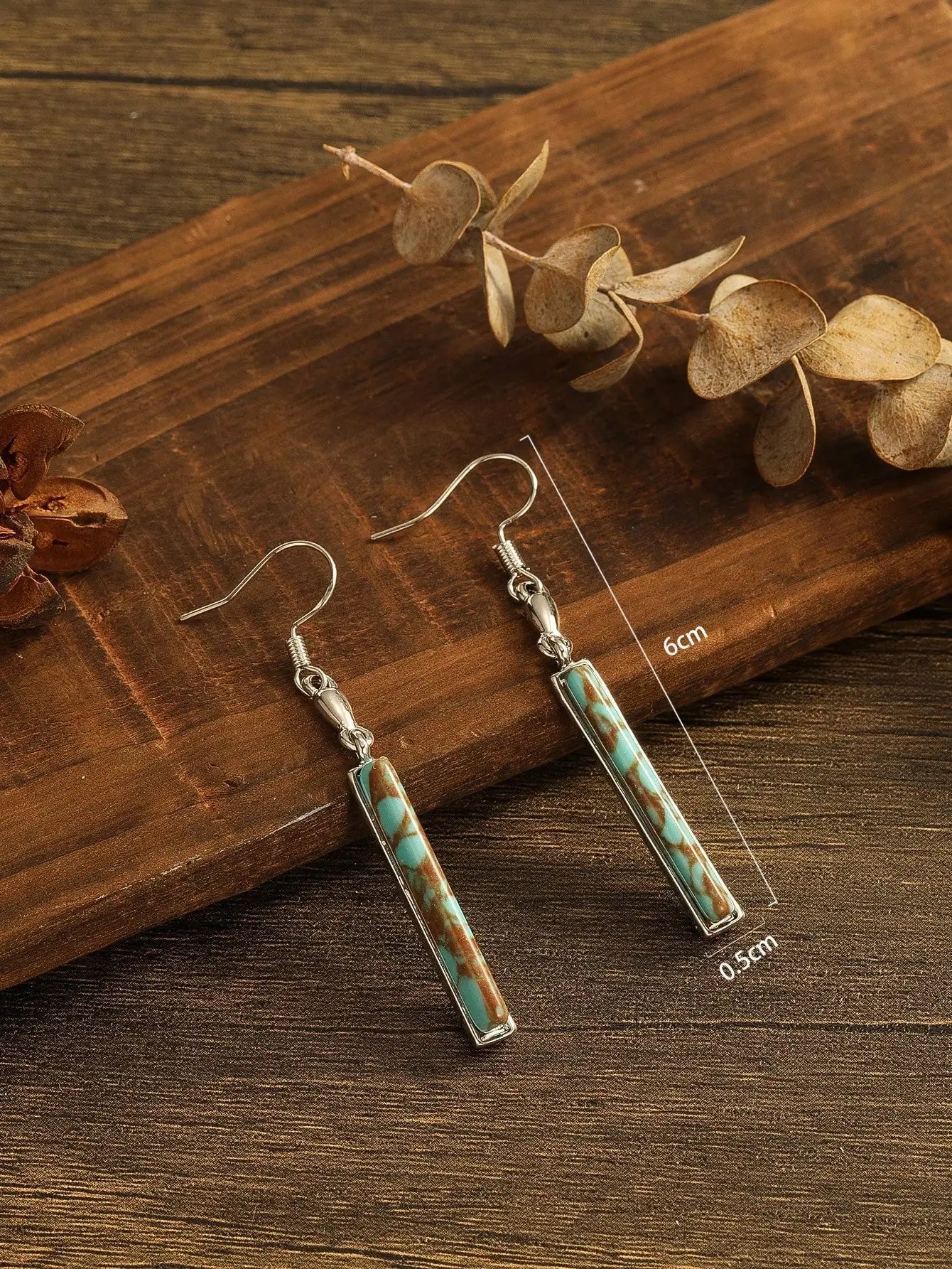 Retro Bohemian Rectangular Lapis Lazuli earrings, Fashionable Bluestone pendant, women's Jewelry Accessories