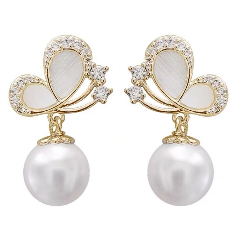 European and American Fashion New Zircon Butterfly Oil Dropping Earrings for Women Simple Personality Pearl Party Earrings - Charlie Dolly