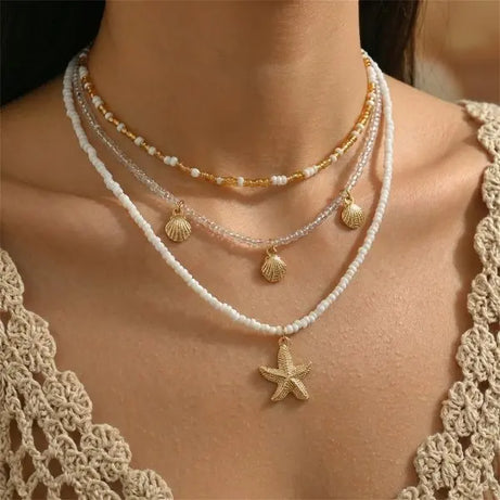 Multilayer Shell and Starfish Pearl Handmade Choker