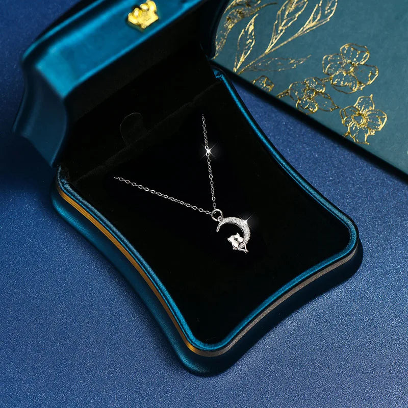 Gothic Black Cat Moon Pendant Necklace Vintage Aesthetic Crescent Kitten Moonstone Necklace for Women Men Halloween Jewelry Gift - Charlie Dolly