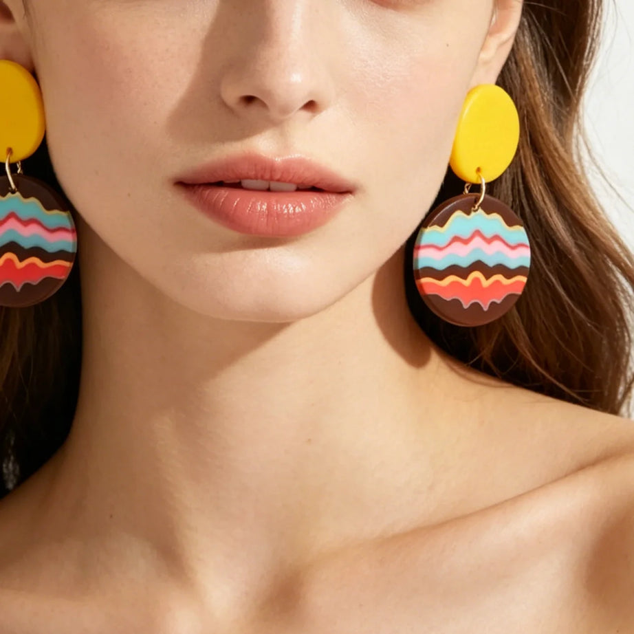 Striped Polymer Clay Rainbow Dangle Earrings Jewelry