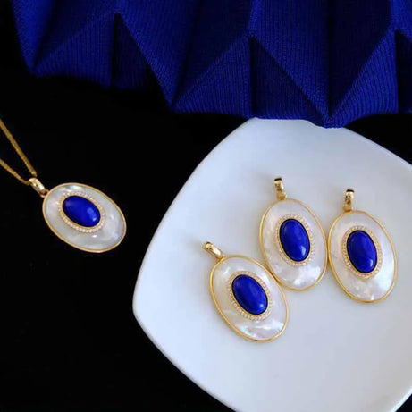 Designer new artificial fritillary lapis lazuli necklace vintage pearl earrings for women high quality silver jewelry sets - Charlie Dolly