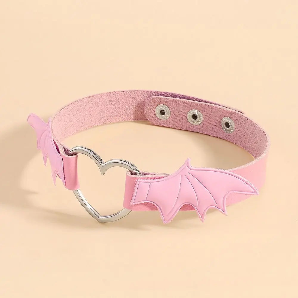Leather Bat Wings Choker Goth Cute Heart Necklace Punk Gothic Collar Halloween Jewelry Aesthetic Accessories for Women Girls - Charlie Dolly