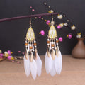 Boho Long Feather Dangle Women's Earrings Beach Long Tassel Beads Handmade Flower Enamel Earrings Bride Wedding Pendientes Mujer - Charlie Dolly