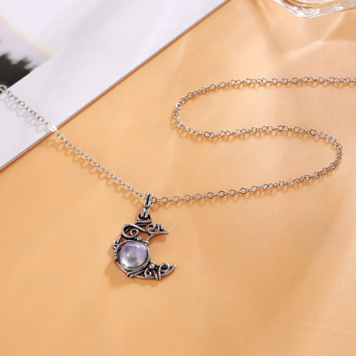 Gothic Black Cat Moon Pendant Necklace Vintage Aesthetic Crescent Kitten Moonstone Necklace for Women Men Halloween Jewelry Gift - Charlie Dolly