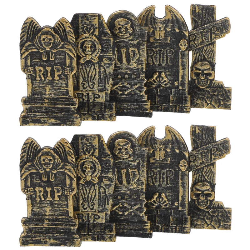 10 Pcs Halloween Decorations Skull Tombstone Craft Fake Ornaments Decorative Small Gravestone Plastic Headstone Shape Adornment - Charlie Dolly