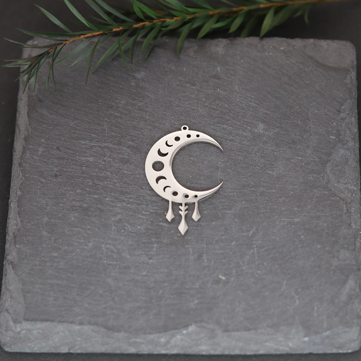 3pcs Moon Phase Charms DIY Craft Earrings Necklace Jewelry Making Crescent Stainless Steel Pendant