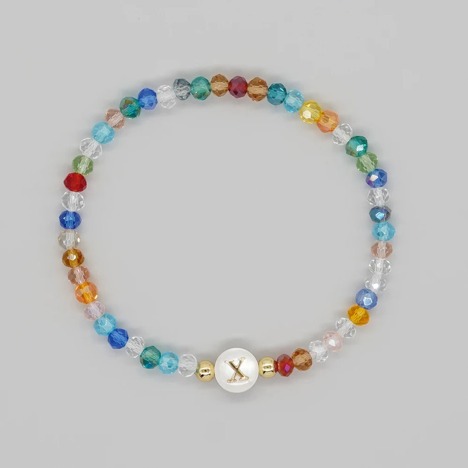 Crystal and Shell Initial Letter A to Z Boho Bracelet