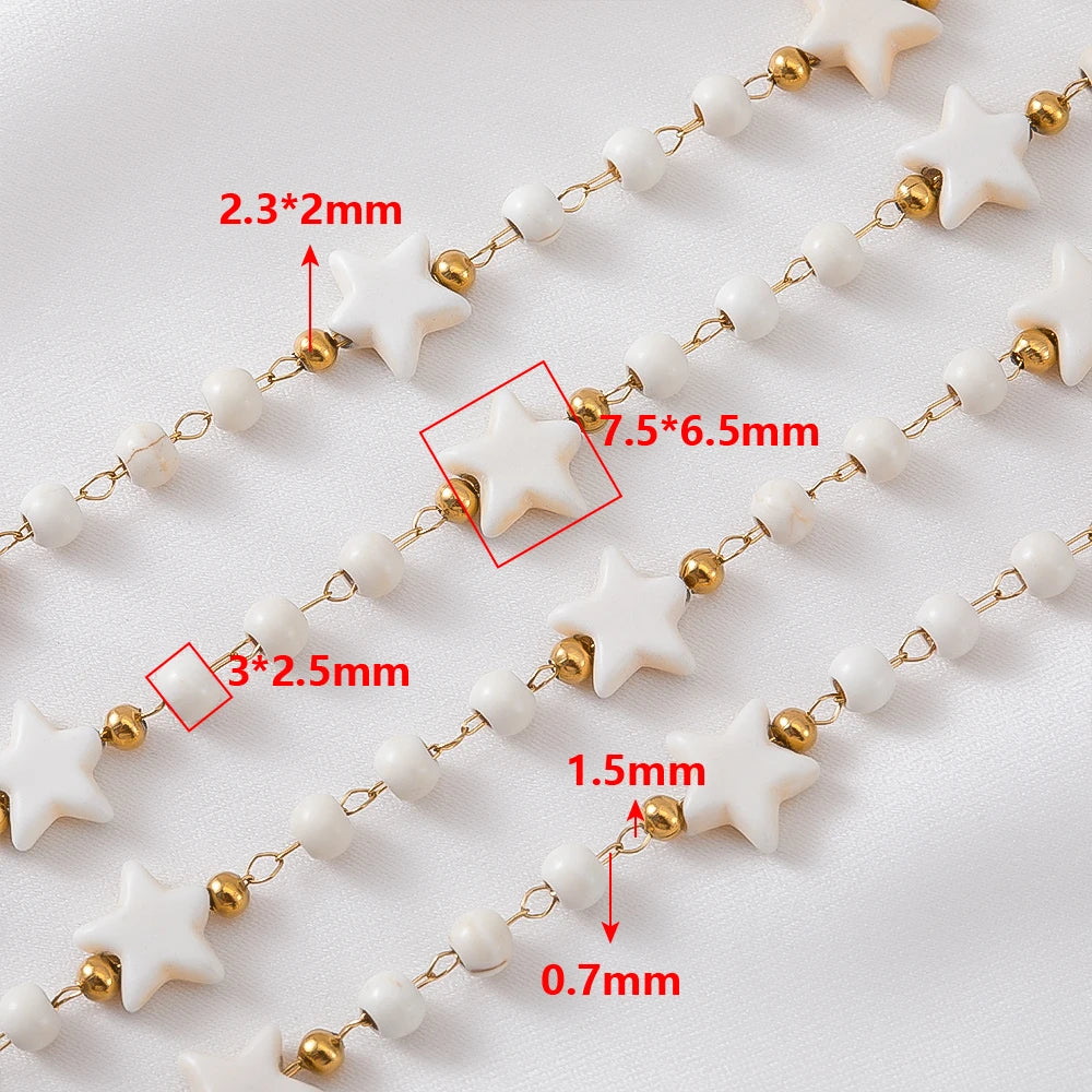 1Metre Stainless Steels White Natural Stone Starfish Beaded Chain Boho Bracelet Neckalce Beach Holiday Jewelry Making Components