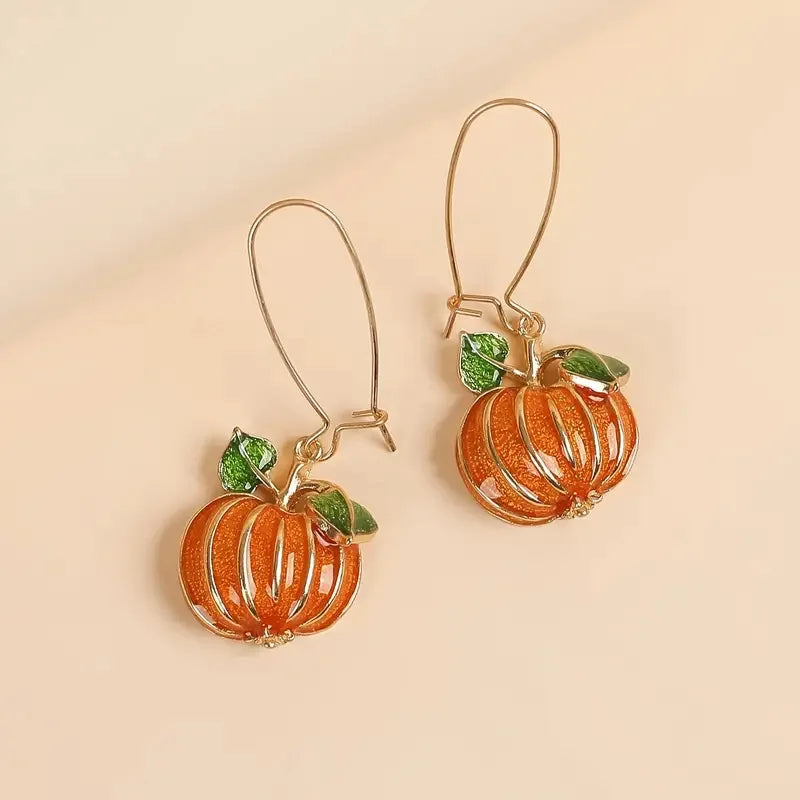 1 Pair Thanksgiving Party Orange Pumpkin Long Earring Women Delicate Oil Drop Fashion Halloween Dangle Earring Jewelry - Charlie Dolly