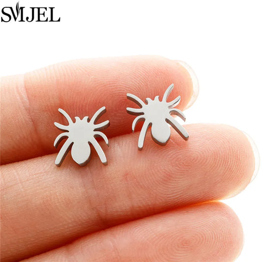 Punk Black Spider Stainless Steel Stud Earrings for Women Men Personality Spider Web Earings Halloween Piercing Jewelry 2024