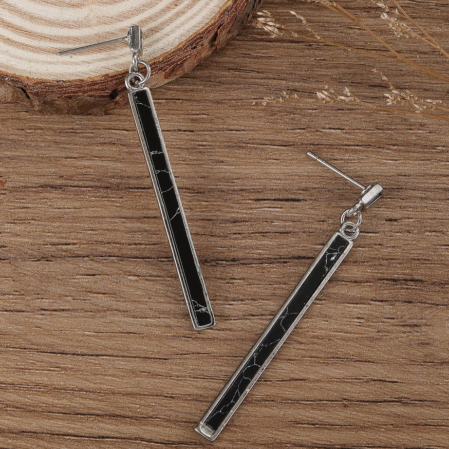 Retro Bohemian Rectangular Lapis Lazuli earrings, Fashionable Bluestone pendant, women's Jewelry Accessories - Charlie Dolly